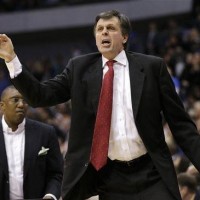 Houston Rockets head coach Kevin McHale shouts at an official looking for a foul call against the Dallas Mavericks in the second half of an NBA basketball game